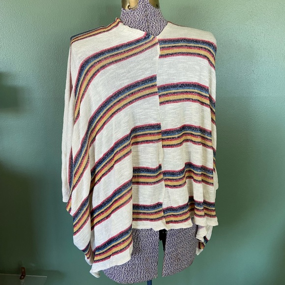 RENEEC 3/4 Sleeves Striped Cardigan Sweater Women's Poncho Batwing One Size OS. - Picture 4 of 5